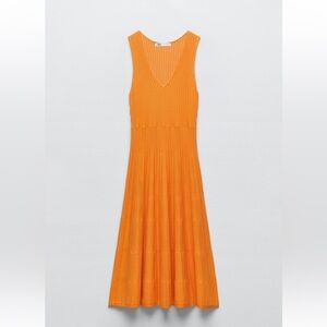 Zara orange knit midi dress